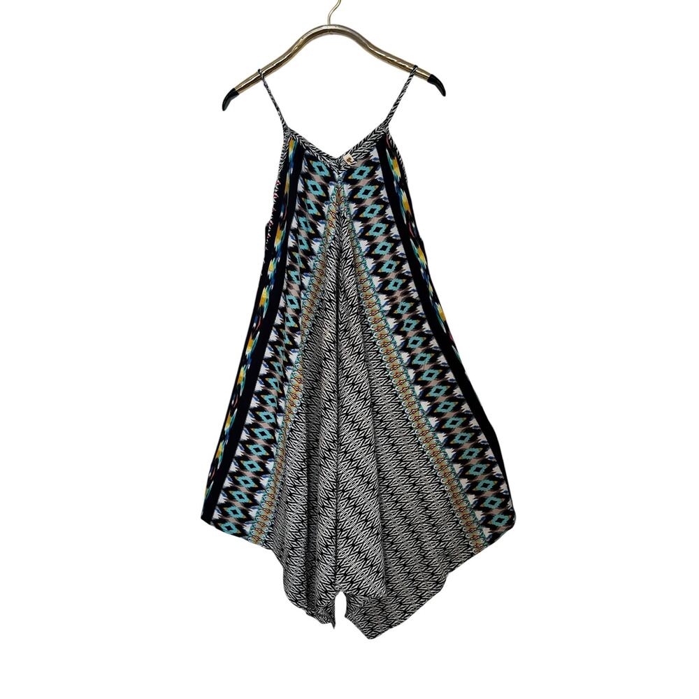 Shoreline Boho Ikat Print Handkerchief Hem Dress Festival Flowy L/XL